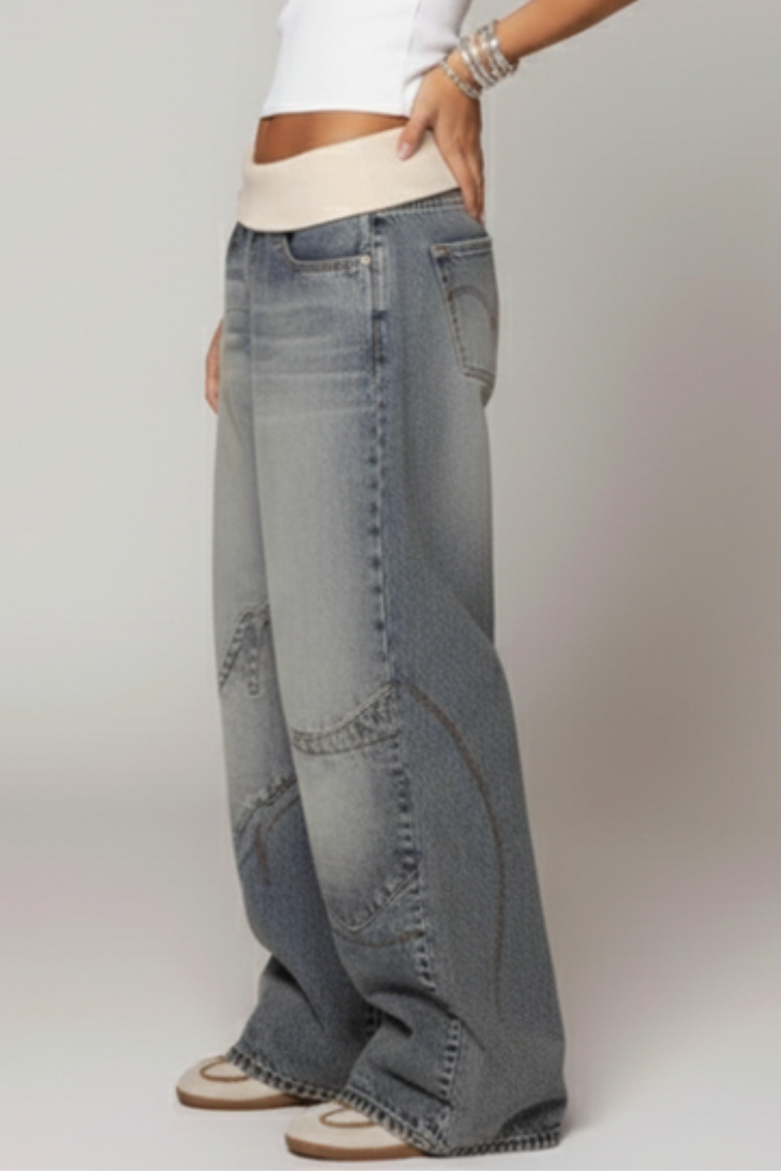 Baggy Wide-Leg Denim Trousers - Image 4