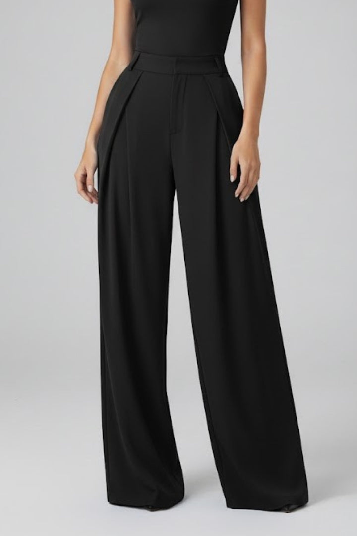Women’s Wide Leg Trousers with Pleated Waist and High Rise - Image 2