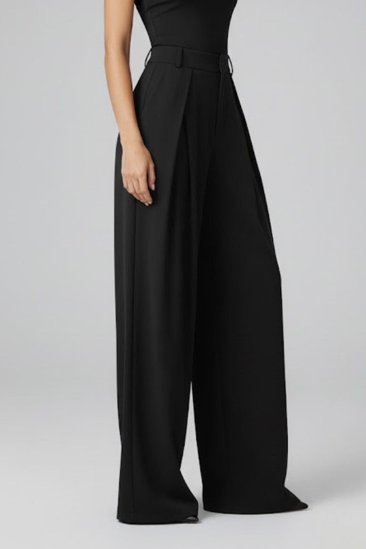Women’s Wide Leg Trousers with Pleated Waist and High Rise - Image 3