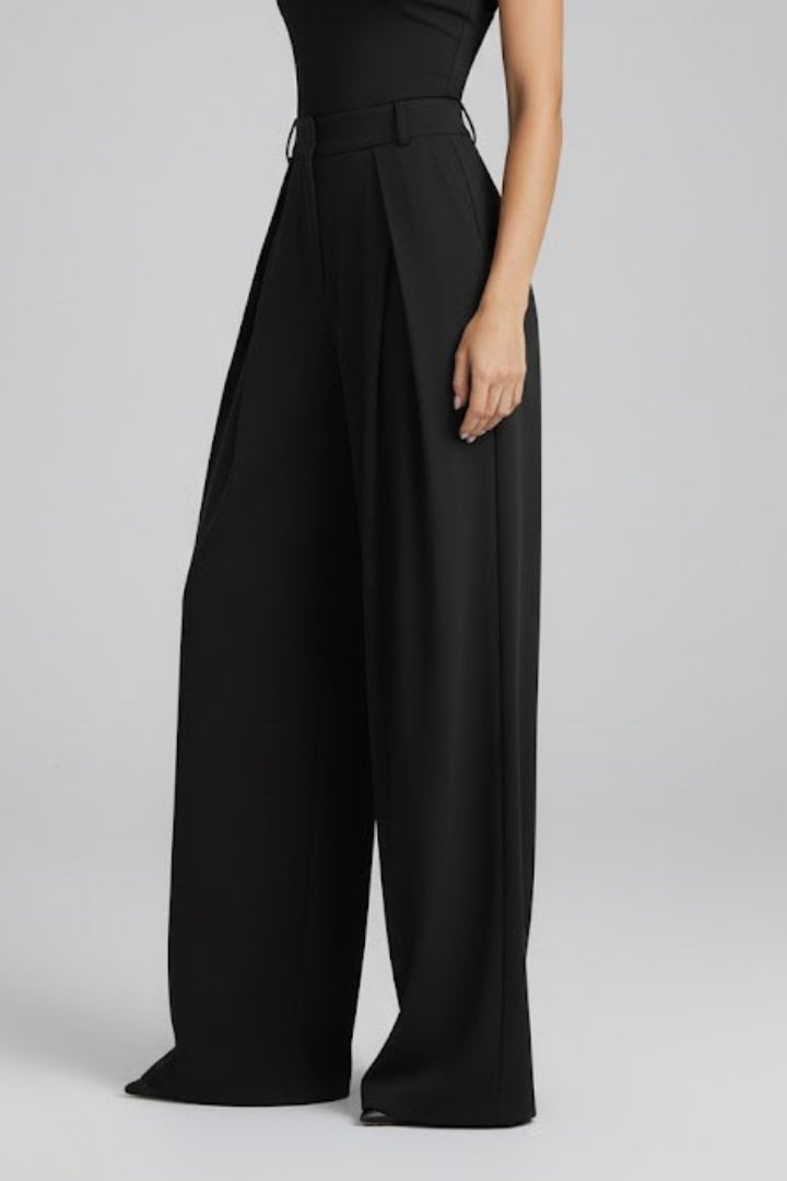 Women’s Wide Leg Trousers with Pleated Waist and High Rise - Image 4