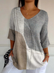 Women's multicoloured geometric knit jumper with round neck and three-quarter sleeves