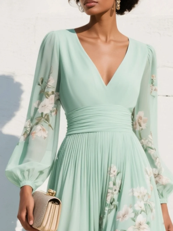 Women's Floral Midi Dress — Defined Waist Flowing Summer Dress
