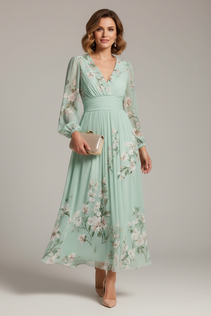 Women's Floral Midi Dress — Defined Waist Flowing Summer Dress