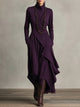 Women's asymmetrical turtleneck maxi dress with long sleeves and draped uneven hem
