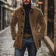 Men's stand collar button-front coat with side pockets