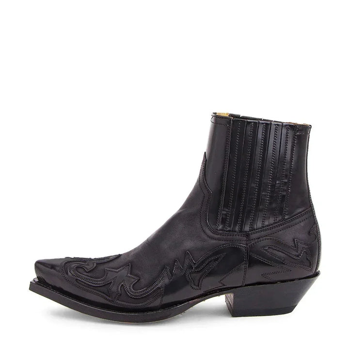 Men's western ankle boots with stitched panels and block heel