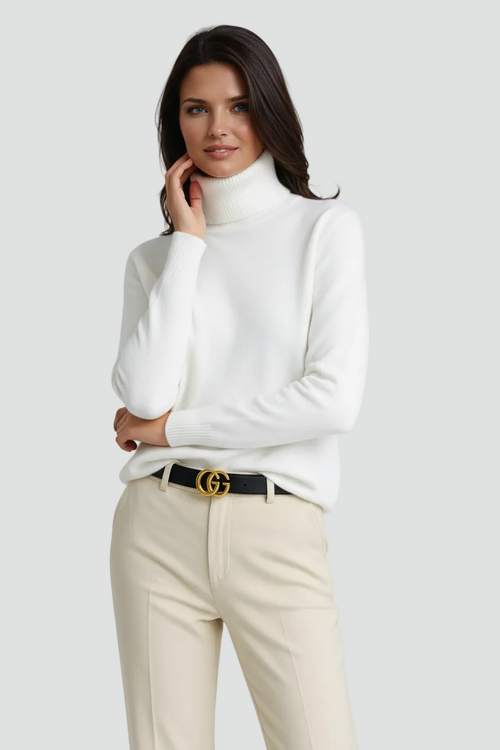 Women's fine-knit turtleneck jumper with long sleeves and ribbed trims