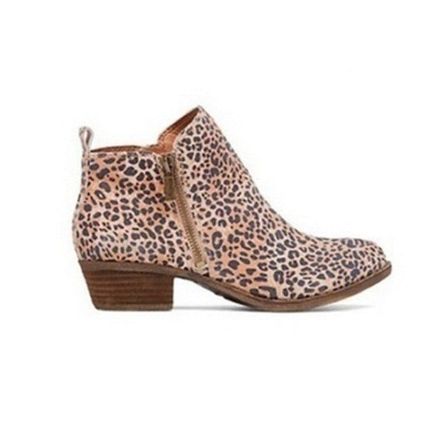 Women's ankle boots with buckle straps, block heels and side zips