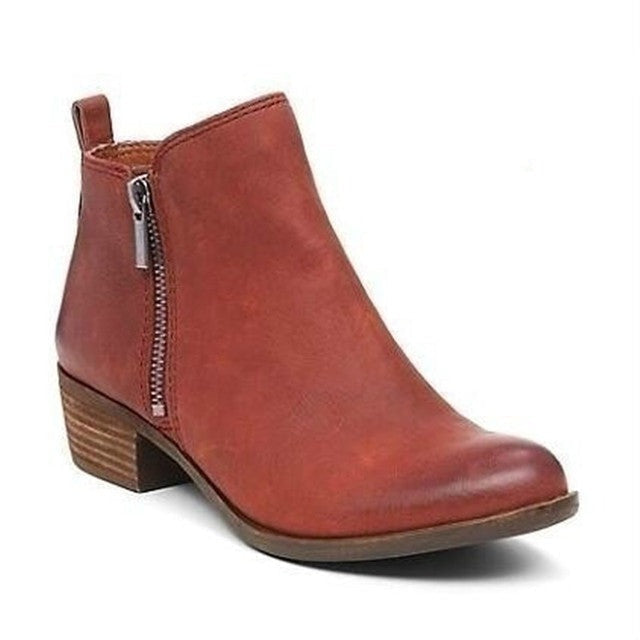 Women's ankle boots with buckle straps, block heels and side zips