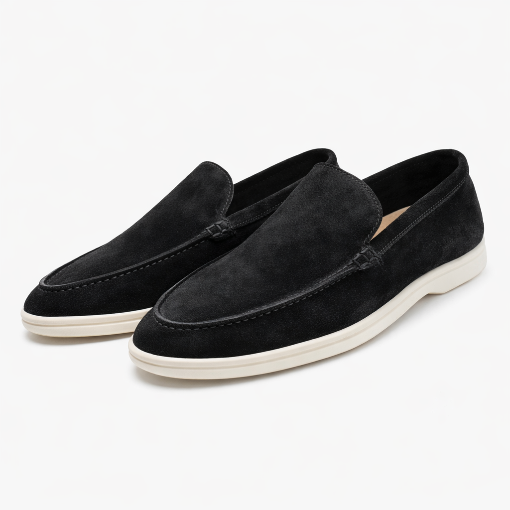 Como suede slip-on loafer in burgundy and beige with cream sole