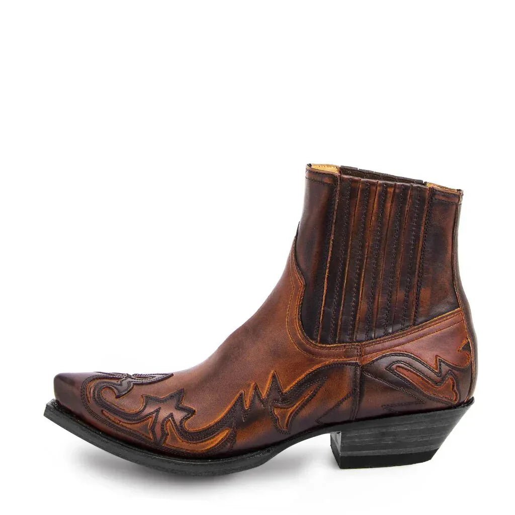 Men's western ankle boots with stitched panels and block heel