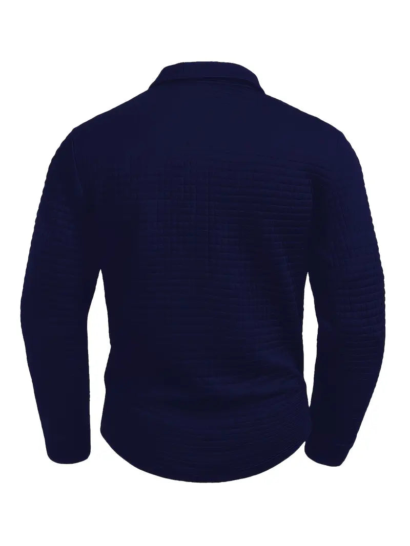 Men's long-sleeve quilted polo jumper with button placket and sleeve zip pocket