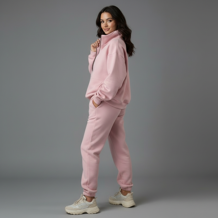 Women's relaxed tracksuit set with zip jacket and matching trousers