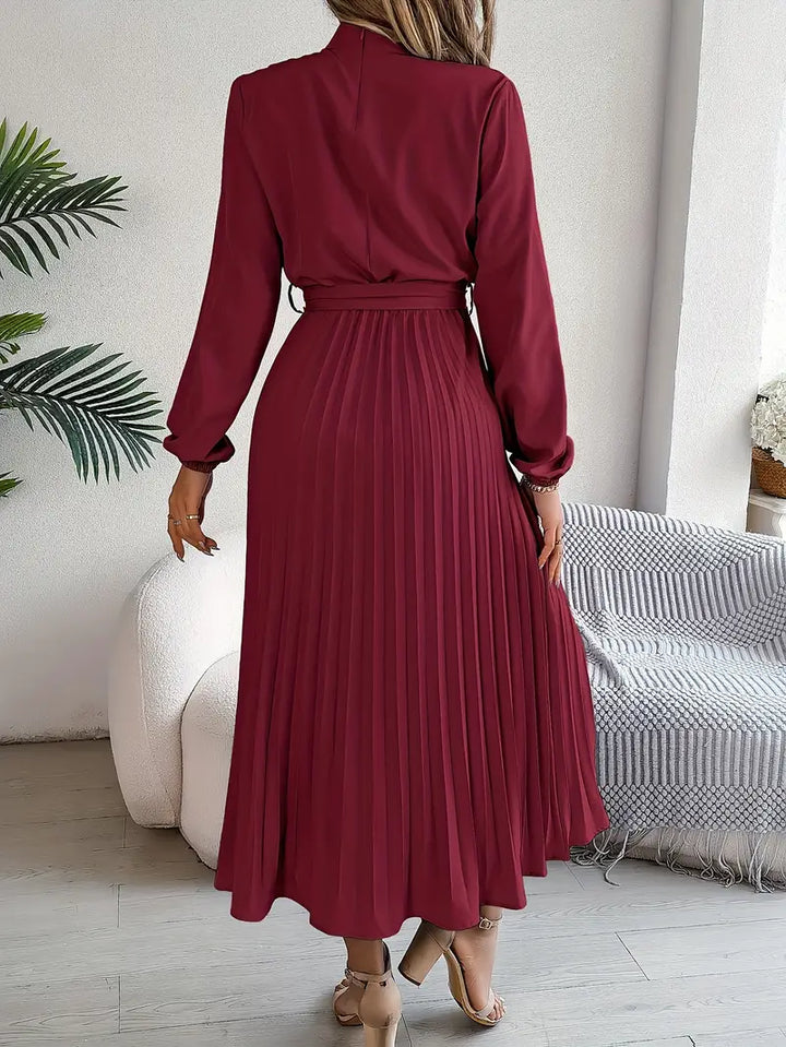 Jasmine | Women’s Long Sleeve Pleated Belted Dress - Image 6