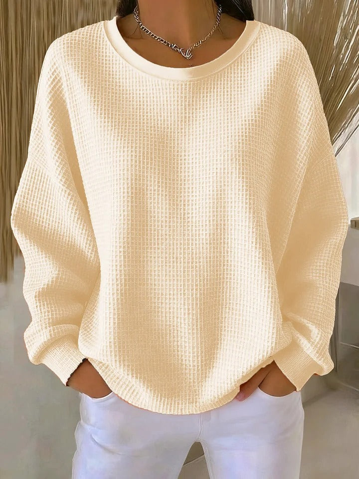 Women's textured waffle jumper with crew neck and long sleeves