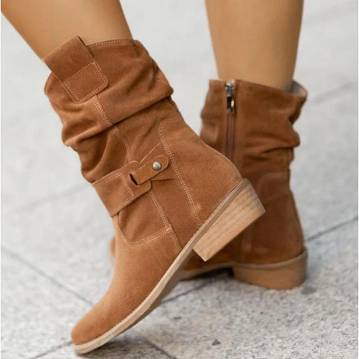 Women's slouch ankle boots with wraparound straps and low heels