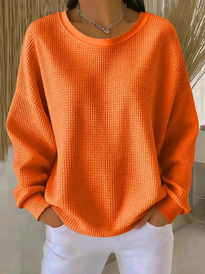 Women's textured waffle jumper with crew neck and long sleeves