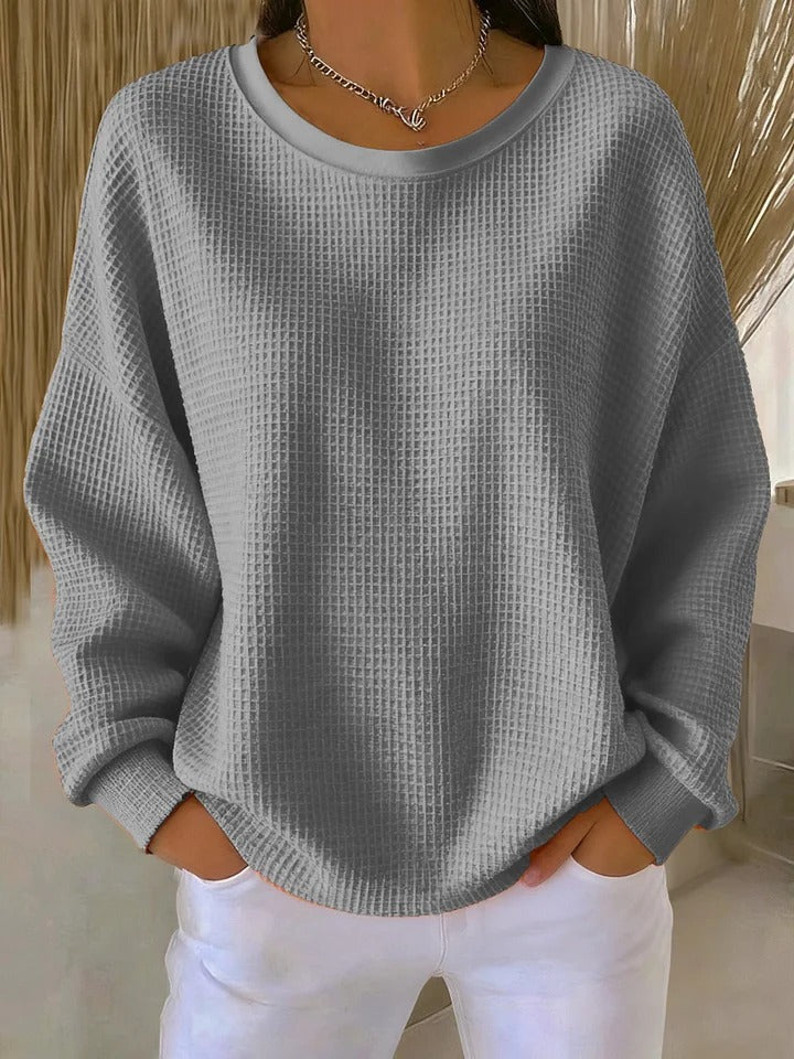 Women's textured waffle jumper with crew neck and long sleeves