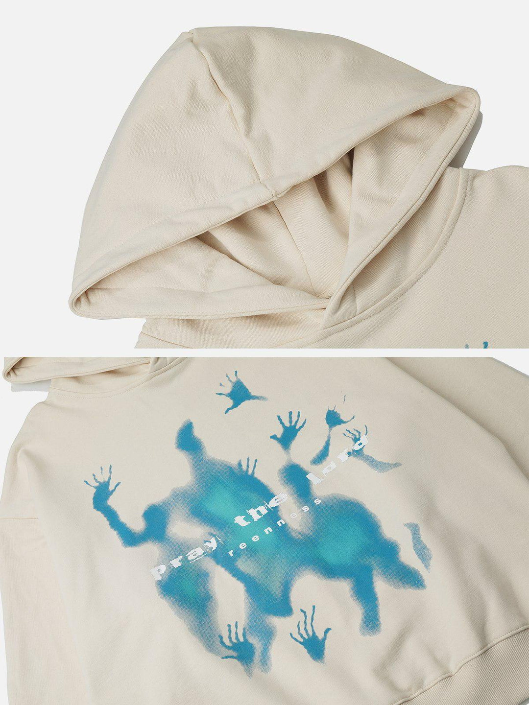 Unisex hoodie with blue abstract figure print, hood and long sleeves
