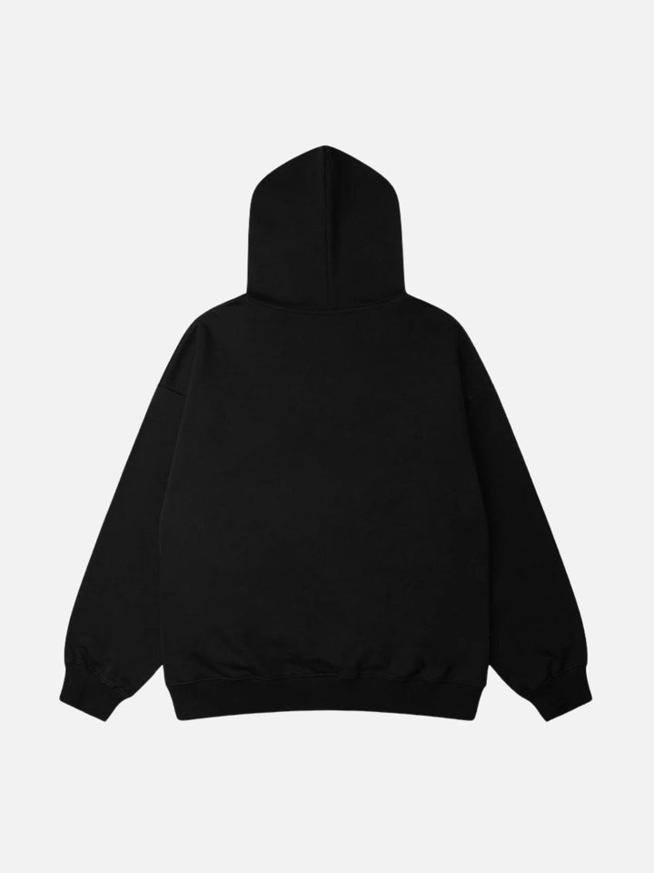 Unisex hoodie with blue abstract figure print, hood and long sleeves