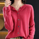 Women's crew neck button-front cardigan with long sleeves