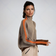 Women's herringbone turtleneck jumper with long sleeves and contrast trim