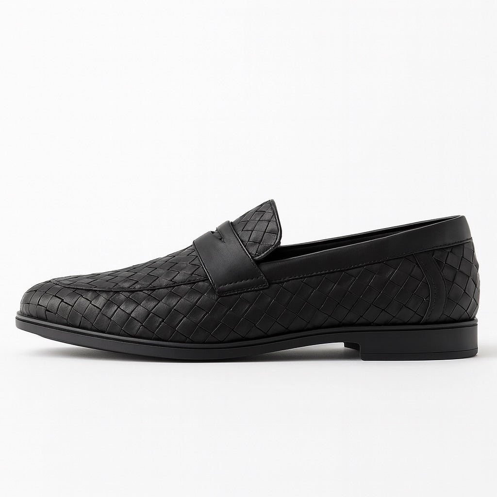 Woven moccasin loafers with slip-on strap and low heel