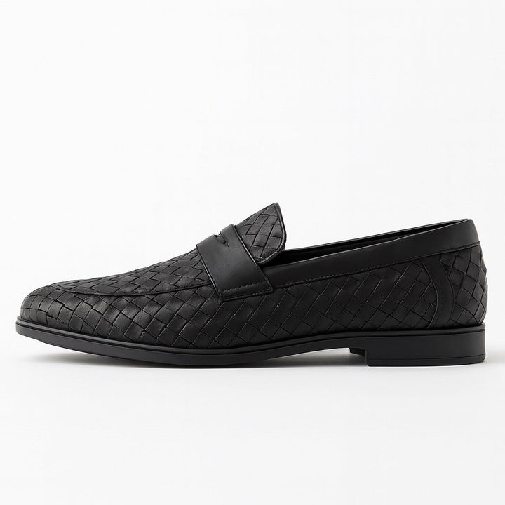 Woven moccasin loafers with slip-on strap and low heel