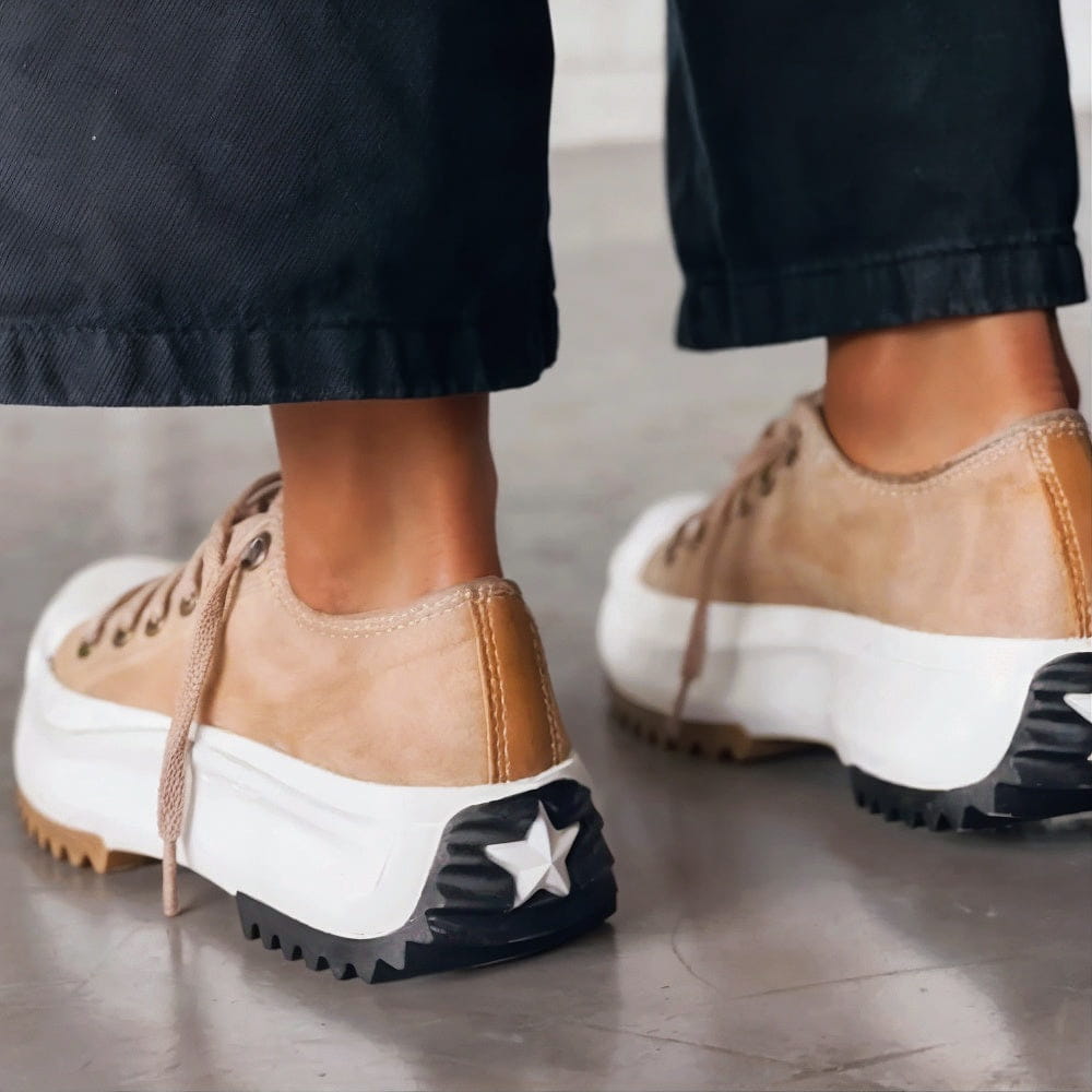 Women's chunky platform trainers with rubber toe cap, lace-up canvas sneakers