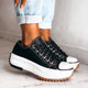 Women's chunky platform trainers with rubber toe cap, lace-up canvas sneakers