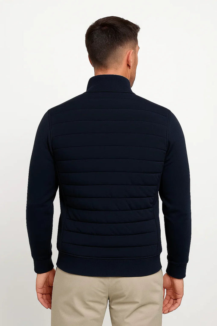Men's hybrid jacket with quilted front, stand collar and zip