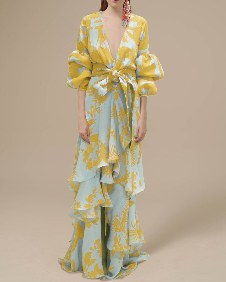 Women's Floral Wrap Maxi Dress — V-Neck Long Sleeve Summer Dress