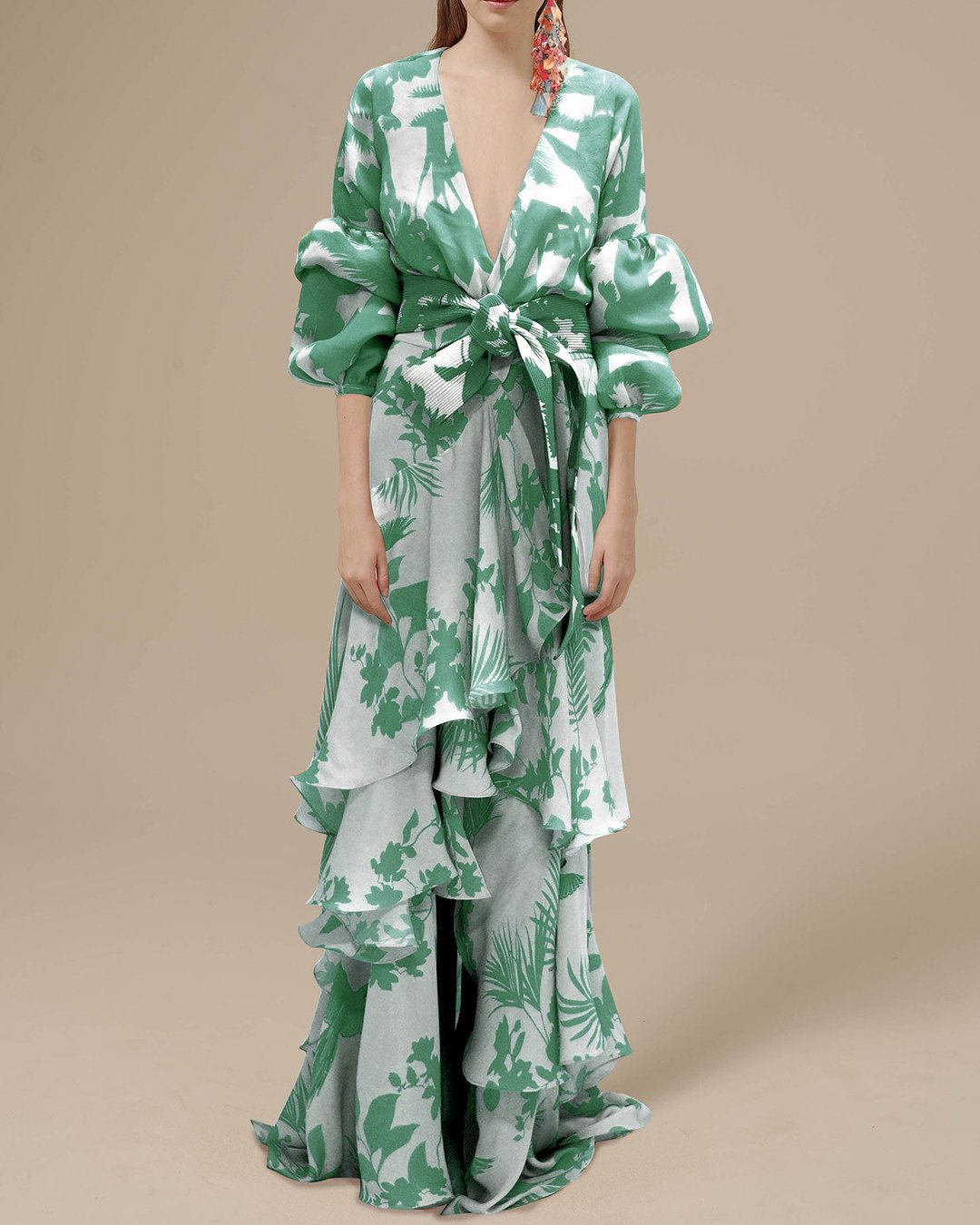 Women's Floral Wrap Maxi Dress — V-Neck Long Sleeve Summer Dress