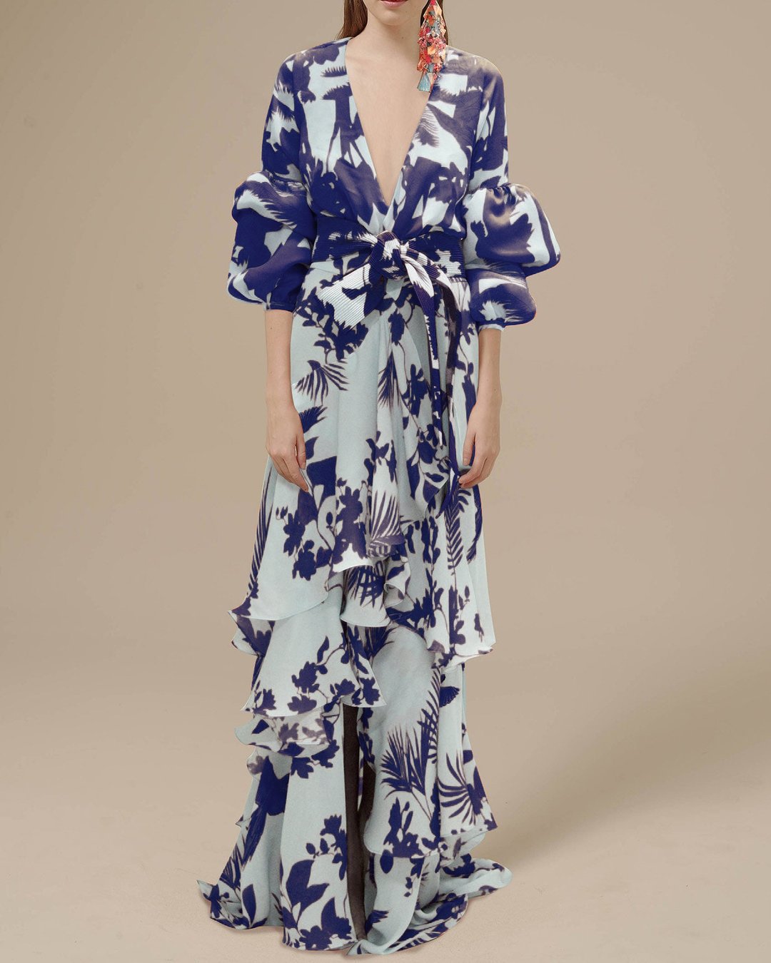 Women's Floral Wrap Maxi Dress — V-Neck Long Sleeve Summer Dress