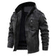 Men's black utility jacket with stand collar, zip front and multiple pockets