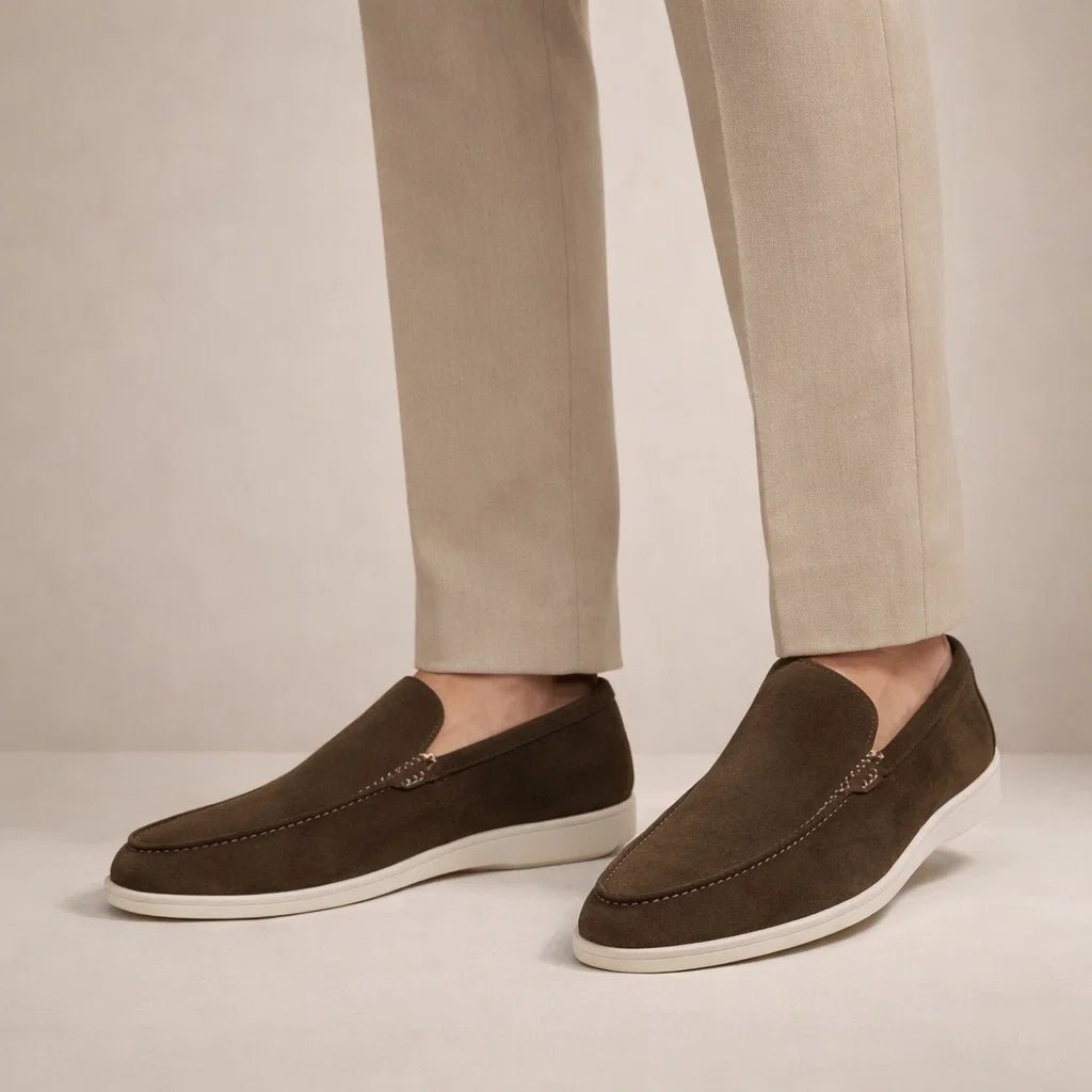 Men's casual moc toe loafers with white flat soles