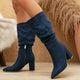 Women's pointed toe slouch mid-calf boots with block heel