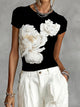 Women's Floral Print Blouse - Round Neck, Short Sleeve, Lightweight