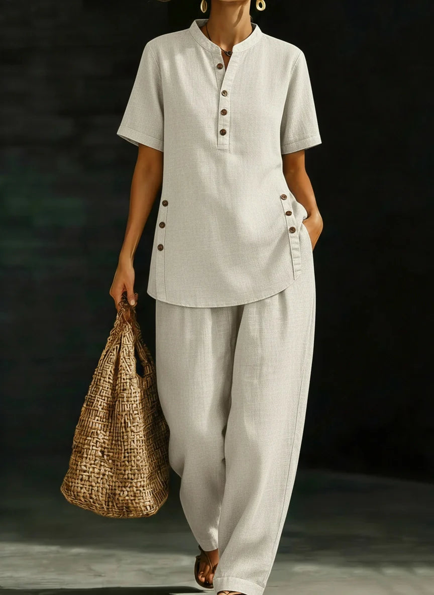 Women's two-piece short-sleeve linen set