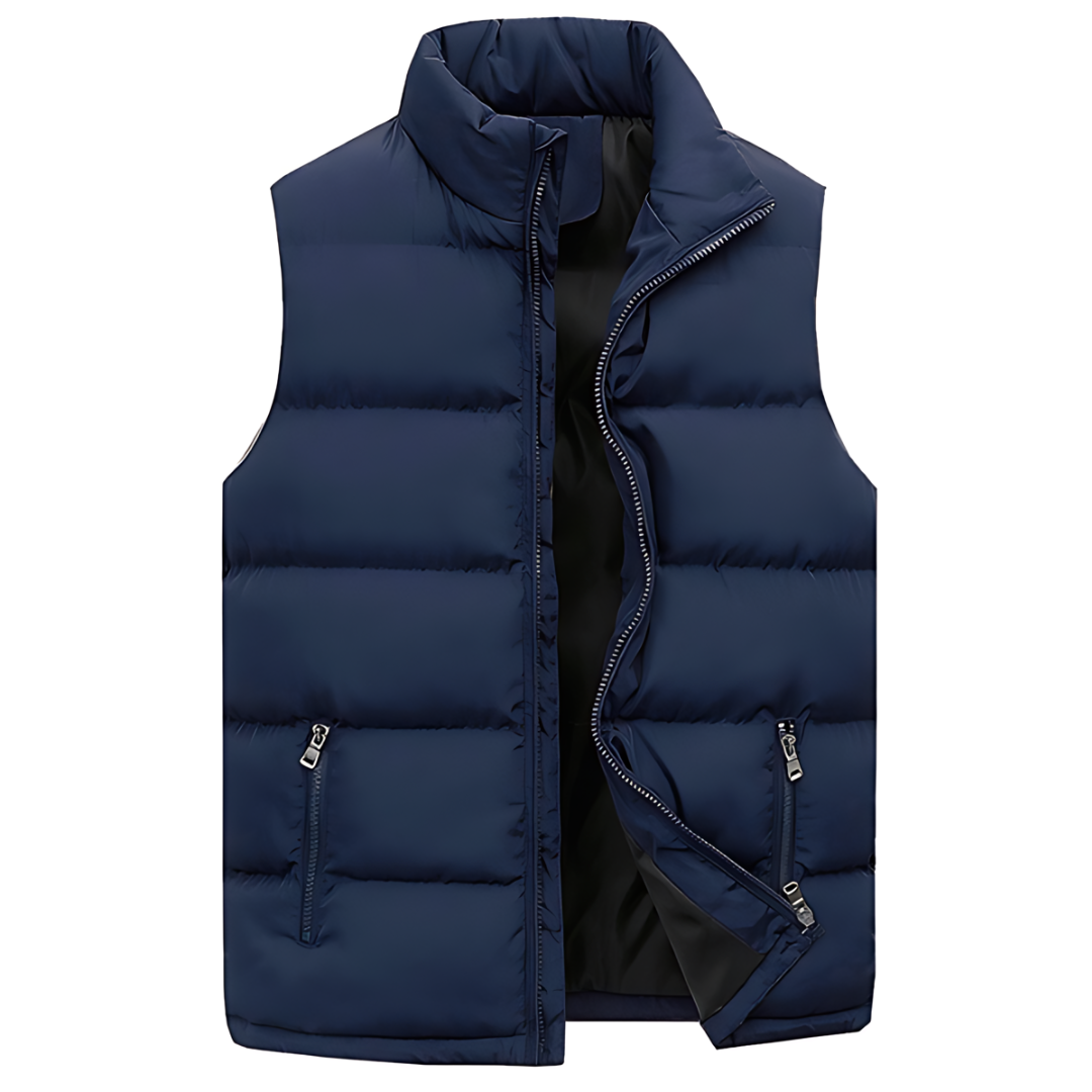 Men's quilted sleeveless puffer gilet with mock neck and zipped pockets