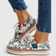 Women's Floral Print Platform Lace-Up Sneakers with Cork Sole