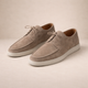 Men's lace-up loafers with moc toe stitching and low contrasting soles