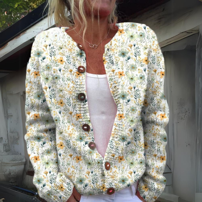 Women's floral cardigan with long sleeves and button front