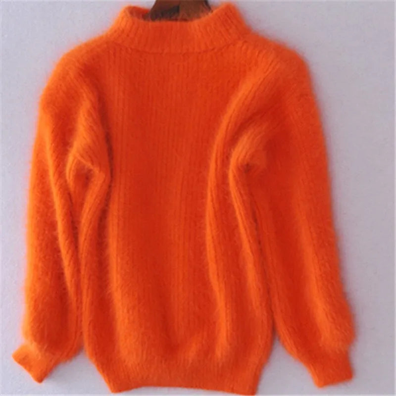 Women's high neck jumper with long balloon sleeves and ribbed trims