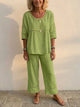 Women's 2-Piece Linen Set - Lace Trim, Oversized, Elastic Waist, 6 Colours