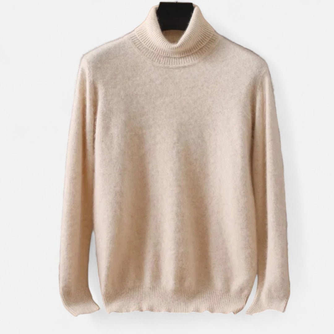 Men's plain long-sleeve roll neck jumper with ribbed trims