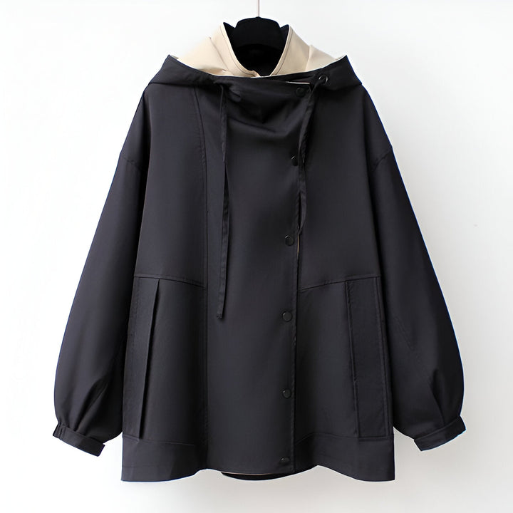 Women's colour block windbreaker jacket with wide collar and long sleeves