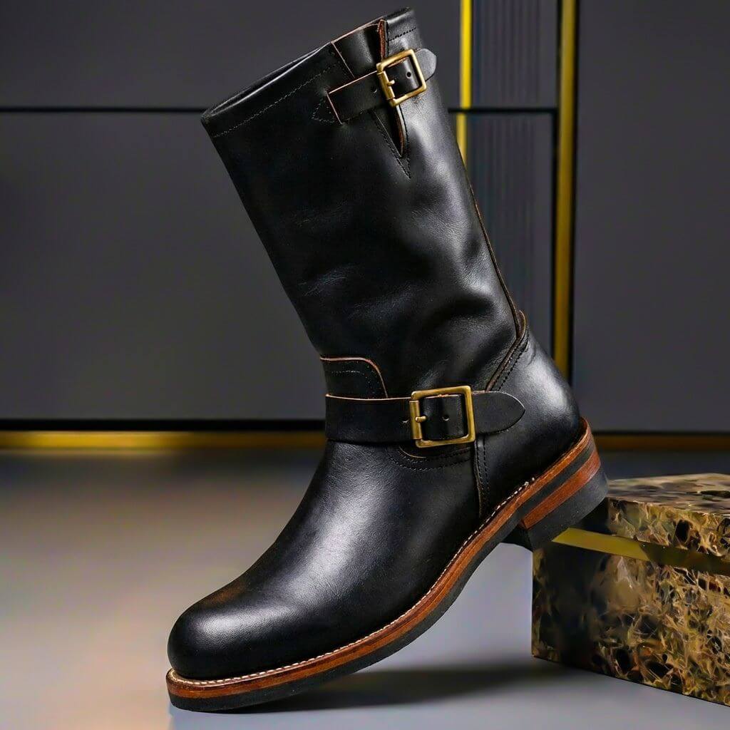 Unisex vintage mid-calf boots with buckle straps and round toes