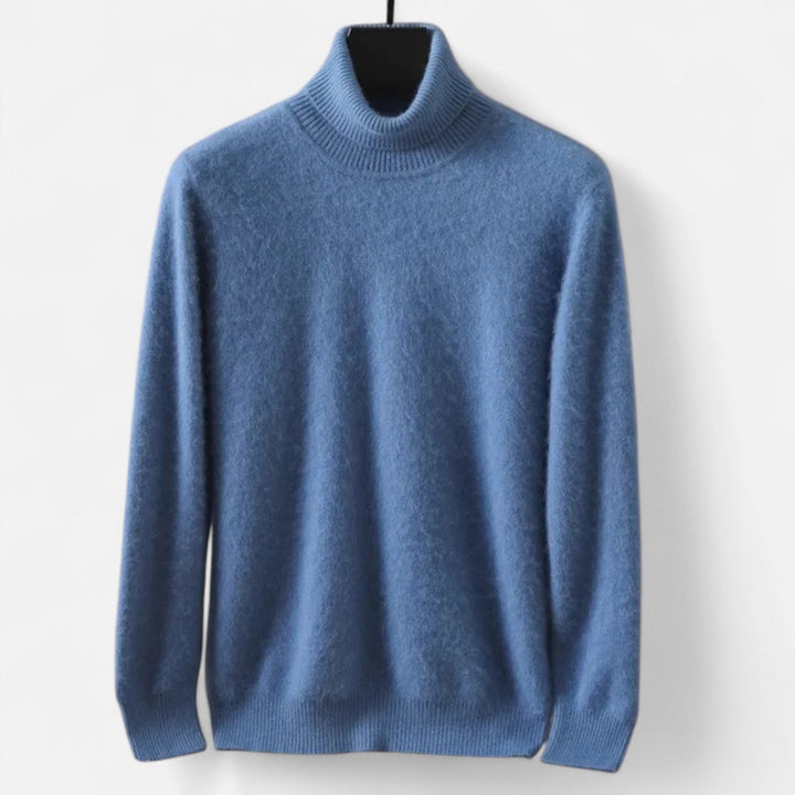 Men's plain long-sleeve roll neck jumper with ribbed trims
