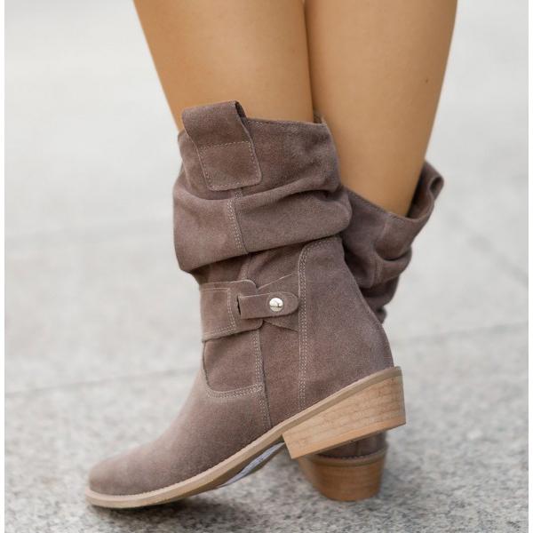 Women's slouch mid-calf boots with side zipper and low heel